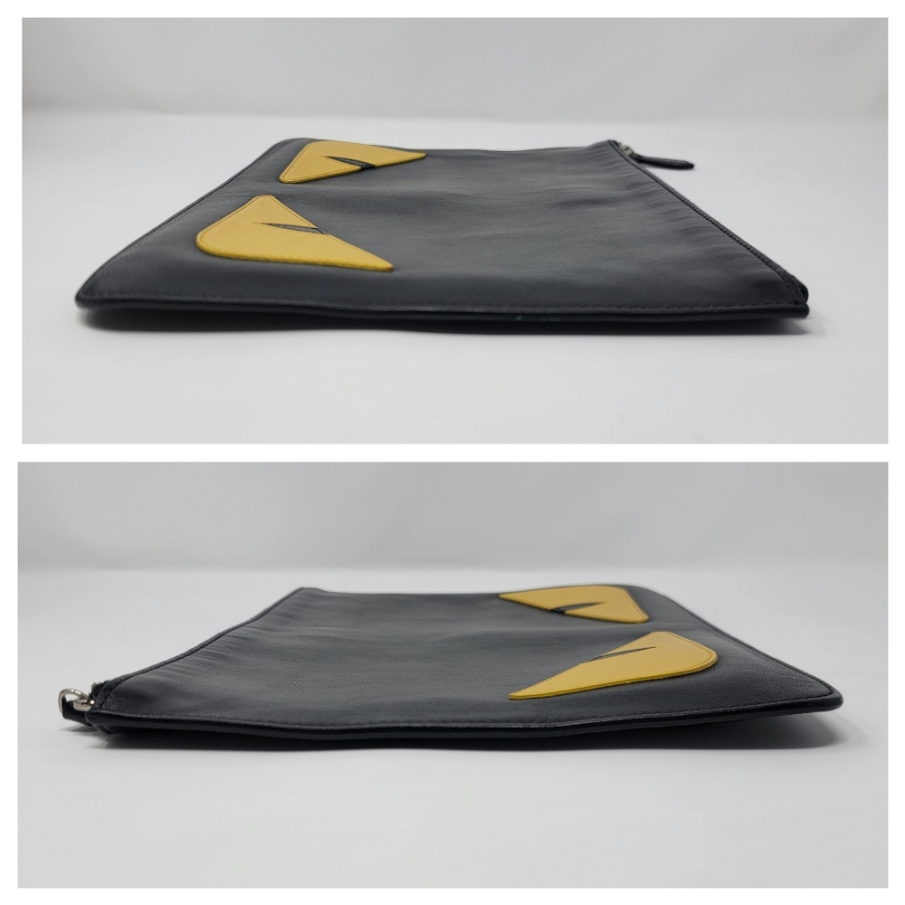 FENDI Monster Eyes Black/Yellow Leather Flat Clutch - Picture 6 of 10